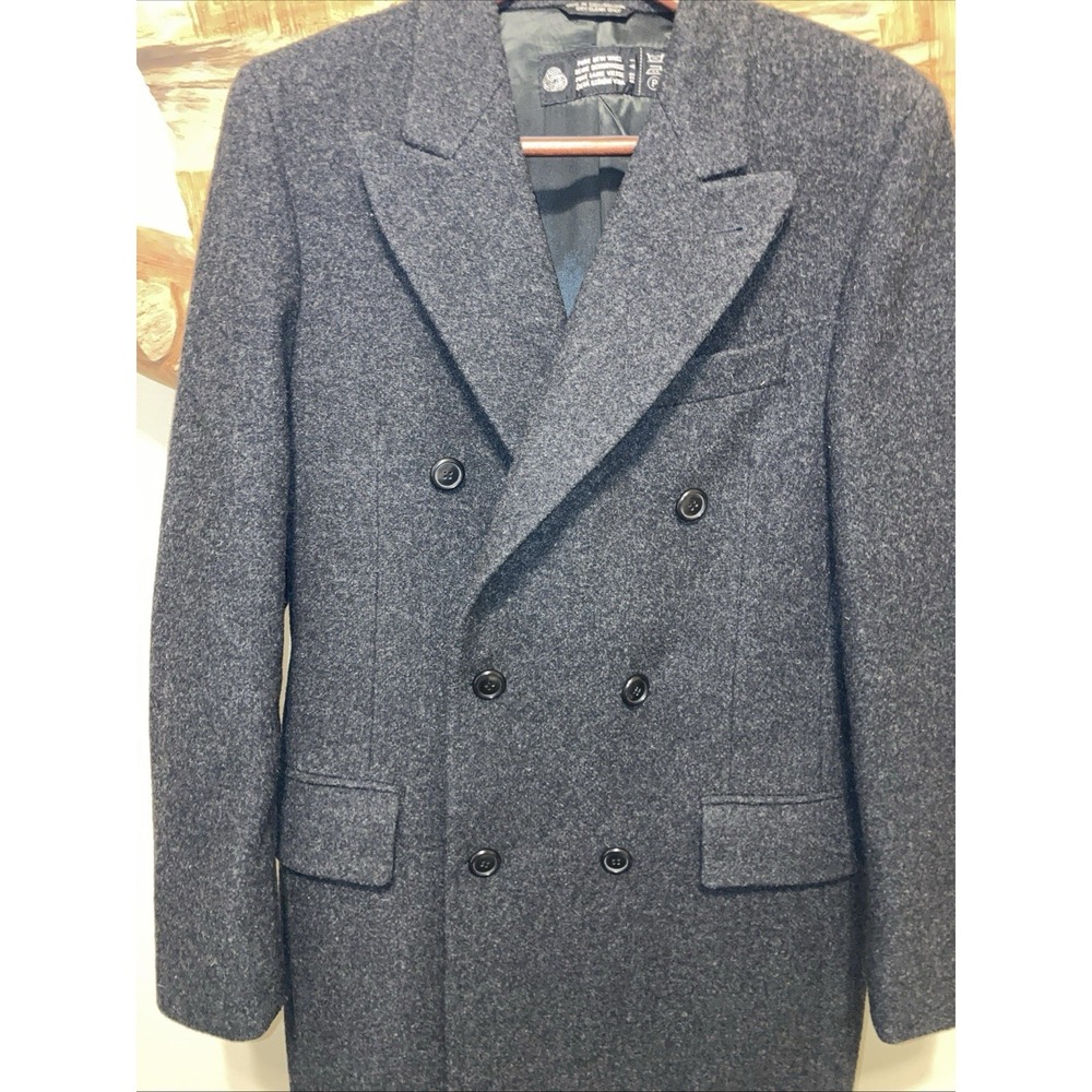 Vintage 80s Pure Wool Overcoat Men's 40R Double Breasted European American Male - Picture 11 of 12